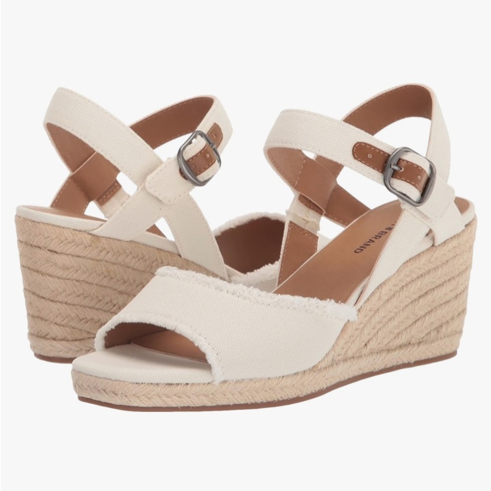 NIB Lucky Brand Womens Mindra Espadrille Wedge Sandal Size 7 Cream/White